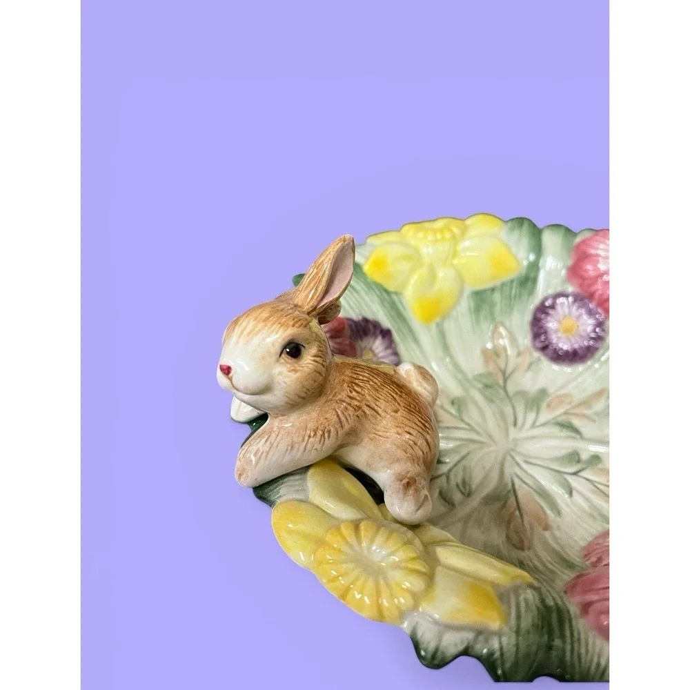 Fitz & Floyd Natures Treasure Bunny Rabbit Daffodil‎ Flowers Candy Bowl Easter
